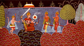 Царь Сурат и министр Вайшья делают пуджу богине Дурге
