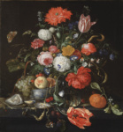 Цветочный натюрморт с чашей фруктов и устрицами