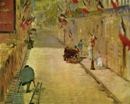 Улица Монье, украшенная флагами
