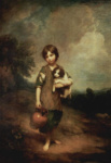 Деревенская девочка с собакой и кувшином