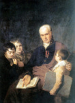 Портрет Кирилла Ивановича Головачевского, инспектора Академии художеств, с тремя воспитанниками