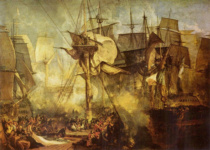 Трафальгарское сражение, вид с вантов бизань-мачты по правому борту корабля 