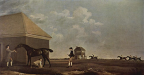Скаковая лошадь Джимкрэк с конюхом на Ньюмаркетской пустоши