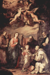 Святое семейство со св. Бруно и святыми. Слева: св. Бернард и Бонавентура и пророк Илия