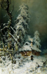 Зимний пейзаж с избушкой