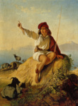 Неаполитанский пастушок на берегу моря, освещенный восходящим солнцем