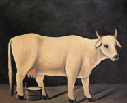 Белая корова на черном фоне