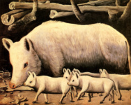 Белая свинья с поросятами