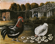 Петух и наседка с цыплятами
