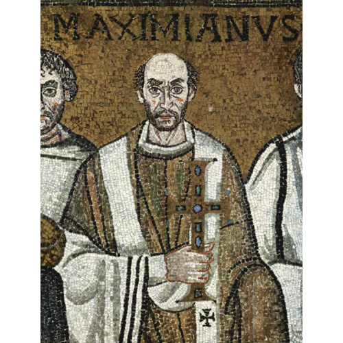 Мозаики хоров из церкви Сан Витале в Равенне. Император Юстиниан, епископ Максимилиан и придворные. Фрагмент. Максимилиан