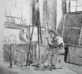 В мастерской. Художник за мольбертом