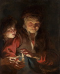 Старая женщина и мальчик со свечами