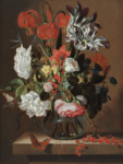 Натюрморт с цветами в вазе и какаду