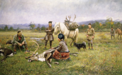 Саамка, потрошащая оленя
