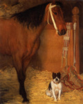 Лошадь и собака в стойле