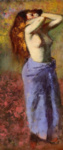 Женщина в синем халате, обнаженное тело