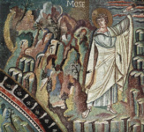 Мозаики хоров из церкви Сан Витале в Равенне. Моисей обретает скрижали на горе Синай