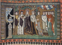 Мозаики хоров из церкви Сан Витале в Равенне. Императрица Феодора и ее двор