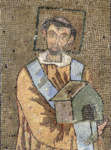 Портрет Папы Иоанна Седьмого как основателя с макетом церкви. Фрагмент