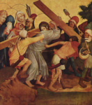 Алтарь св. Фомы, фрагмент левой внутренней створки, сцена внизу. Несение креста