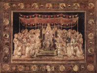 Мадонна на троне как покровительница города в окружении святых. Фреска из Палаццо Пубблико в Сиене