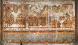 Сцены из Апокалипсиса. Слева направо: 24 старца поклоняются Агнцу. Ангел шестой битвы. Ангел, возлагающий фимиам перед престолом