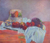Натюрморт с фруктами, корзиной и ножом
