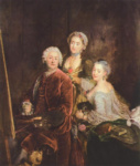 Портрет художника с дочерьми перед мольбертом