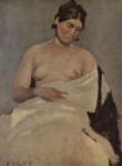 Сидящая женщина с обнажённой грудью