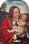 Мария с младенцем Иисусом на фоне пейзажа