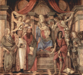 Алтарь, центральная часть: Мадонна на троне, четыре ангела и святые, слева: Екатерина Александрийская, Августин, Варнава, Иоанн Креститель, Игнатий и архангел Михаил