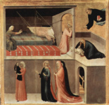 Триптих блаженного св. Августина Новелла, правая доска, сцена внизу. Августин воскрешает выпавшего из люльки младенца