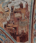 Фрески Верхней церкви Сан Франческо в Ассизи, фреска на средокрестном своде, сцена: св.Марк, деталь: архитектура (Италия)