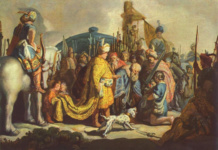 Давид с головой Голиафа перед Саулом
