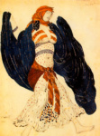 Эскиз костюма для еврейского танца в синем и золотом к балету 