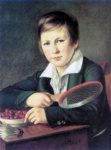 Портрет Н. А. Томилова в детстве, с ракеткой для игры в волан