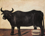 Черная буйволица на белом фоне. Часть диптиха