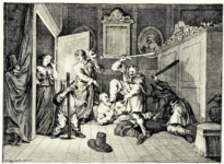 Большие иллюстрации к поэме Сэмюэля Батлера «Гудибрас» [09], Злые духи учат Гудибраса катехизису