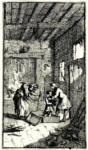 Иллюстрация к «Новым метаморфозам» Чарльза Гилдона , Колдунья Инвидиоза освобождает Фантазио из сундука