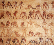 Фрагмент восточной стены гробницы Бакета III (BH 15), борцы