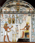 Дейр эль-Бахри: храм Тутмоса III, роспись часовни Хатхор с изображением царя перед Амоном