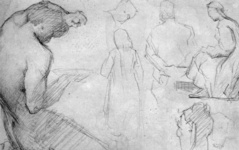 Лист этюдов с фигурой давящего виноград сатира (с Пуссена) и другими фигурами