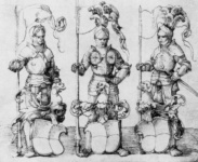 Эскиз витража с гербом: Рыцарь в качестве фигуры, поддерживающей герб
