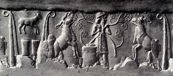 Оттиск цилиндрической печати с изображением пастуха, священного стада и символов богини Инанны