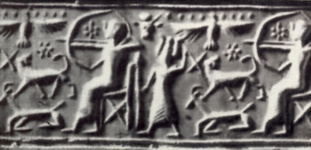 Оттиск цилиндрической печати с изображение сцены охоты из Угарита