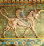 Крылатый бык. Изразцовый рельеф из дворца Артаксеркса II в Сузах