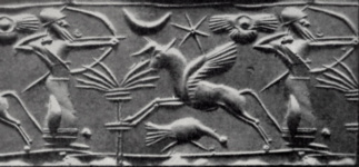 Оттиск цилиндрической печати с изображением охоты на фантастического зверя