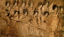 Раскрашенный рельеф с изображением группы музицирующих женщин