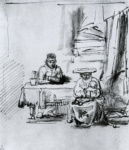 Святое семейство в комнате с винтовой лестницей