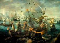 Взрыв на испанском флагмане во время битвы при Гибралтаре, 25 апреля 1607